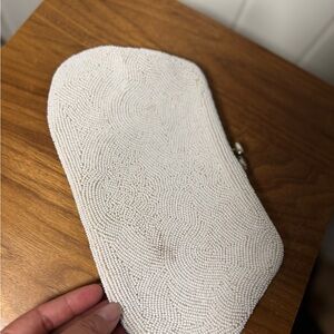Vintage kiss lock White Beaded Clutch